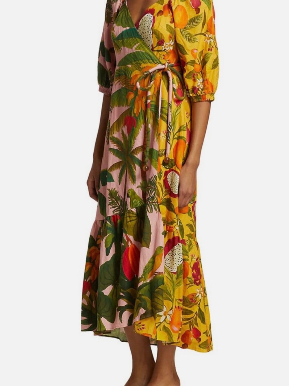 FARM Rio Yellow, Pink & Green Tropical Fruit Wrap Maxi Dress 🥭 - Picture 13 of 16
